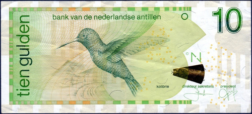 10 Gulden 01 12 2003 Billete De Antillas Holandesas Colibrí