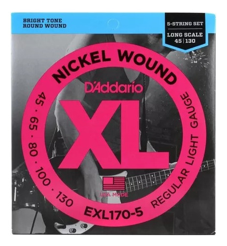 Daddario Exl170-5 Encordado Bajo 5 Cuerdas Niquel 045/130