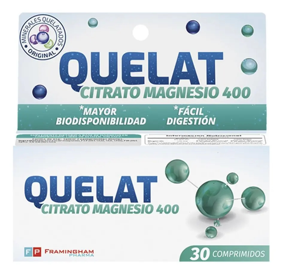 Quelat Citrato de Magnesio Framingham Pharma 400mg 30 Comprimidos