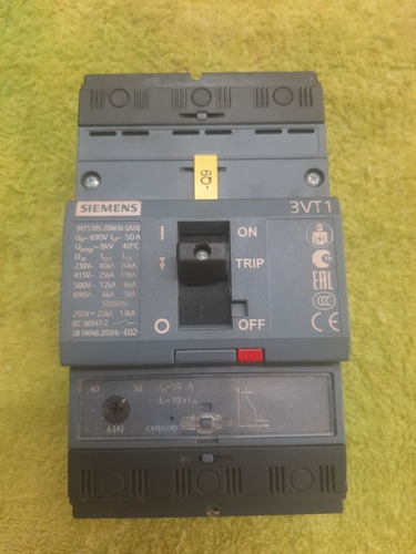 Breaker Industrial Siemens 3x50amp 