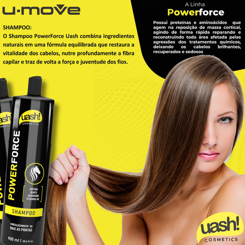 Shampoo Uash Power Force 900ml Fortalece Da Raiz As Pontas