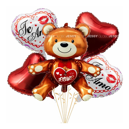 Imagen 1 de 5 de Globos San Valentin Paquete De 5 Globos Osito