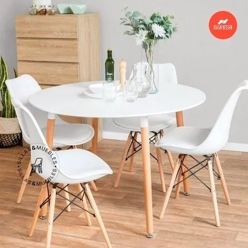 Imagen 2 de 4 de Mesa Eames 90cm Redonda Comedor Bar Madera Diseño Baires4