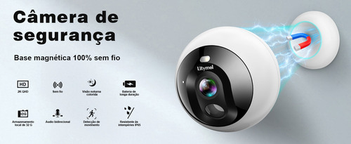 Câmera De Segurança Externa Wifi Com Montagem Magnética 2k Sem Fio Para Ambientes Camera Interna Com Detecção De Movimento Por Ia, Microsd 32gb/armazenamento Em Nuvem, Visão Noturna Colorida, Branco