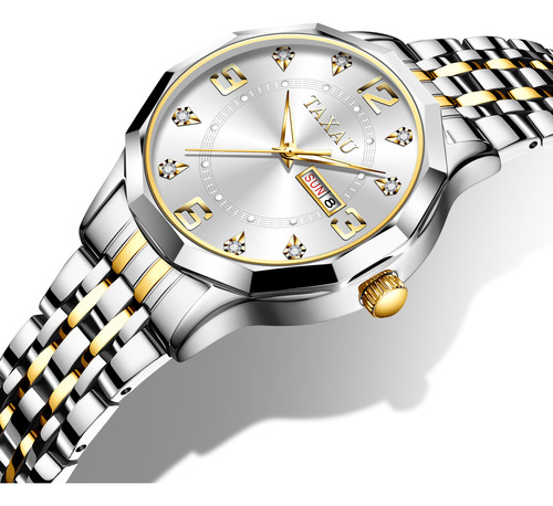 Reloj Taxau Waterproof Mujer Date Original Oro Y Plata