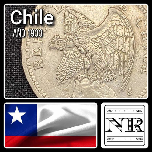 Chile - 1 Peso - Año 1933 - Km #176.1 - Condor - Cuproniquel