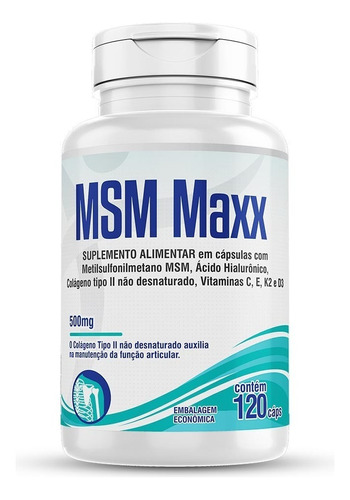 Msm Maxx 120cp Colágeno Ácido Hialurônico Vitamina C E D3 K2