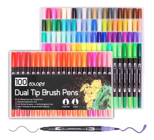 Plumones Dual Brush Pens Doble Punta 100 Colores Vibrantes 