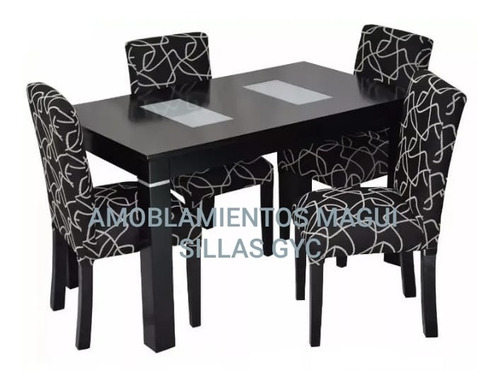 Juego De Comedor Mesa Fija +4sillas Reformadas En Chenille, 