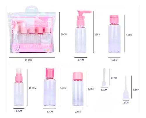 Neceser Kit 5 Frascos Envases Viajes Dosificador Recargable