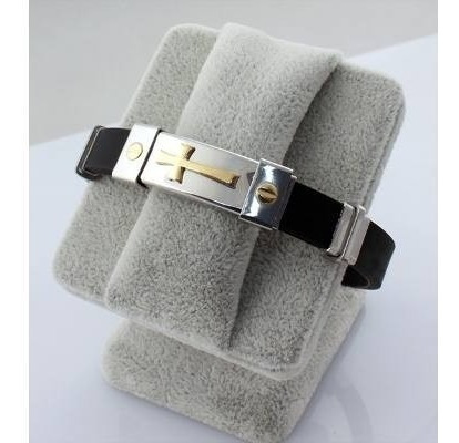 Pulseira Masculina Aço 316l, Cruz Banhada Ouro 18k