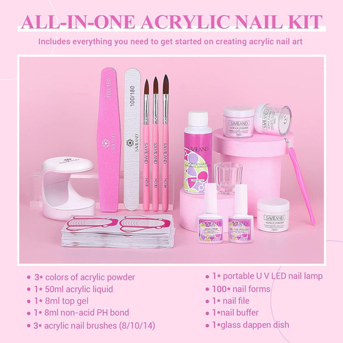 Kit De Uñas Acrílico De Saviland Con Mini Lámpara De Uñas -
