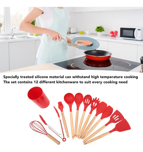 Utensilios De Cocina De Silicona Con Mangos De Madera 12 Pcs