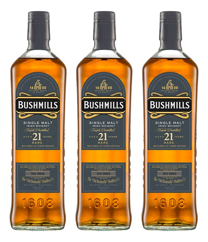 Pack De 3 Whiskey 21 Bushmills Single Malt 750ml