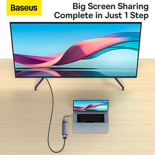Hub Baseus Tipo-C 8n1 3x USB 3.0 Hdmi 4k30 Hz Sd Tf Vga PD100W