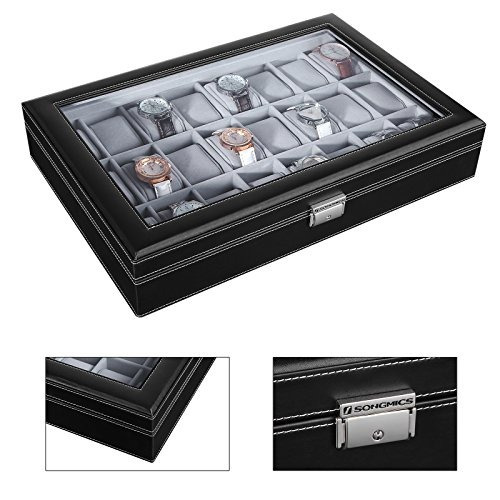 Songmics 24 Caja De Reloj Grande Reloj Funda De Vidrio Arrib