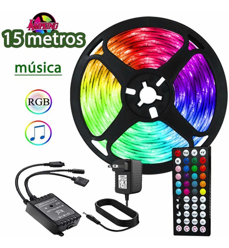 Tira Led Rgb 15 Metros 5050 Tira Led Drl Musical Habitación