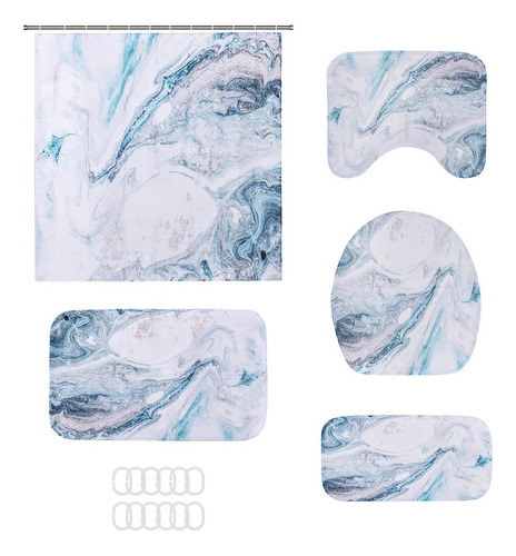 Juego Para Baño Premium Estandar 5 Piezas, Ag Box Color Marmol Azul Y Blanco