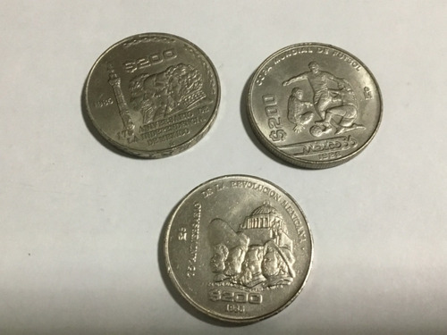 3 Monedas 200 Pesos 1985 Mexico 86 Revolucion Independencia