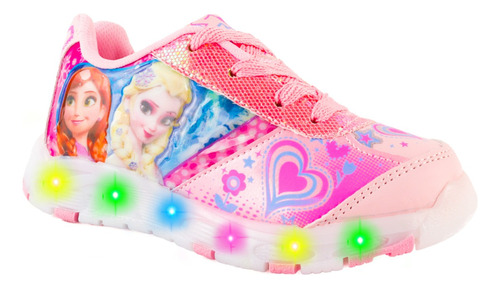 Tenis Niña Princesas Elsa Y Ana Luces Leds Rosa 709-rp