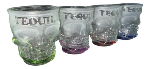 6 Vaso Tequilero De Calavera De Vidrio 60ml De Colores Difum Agua