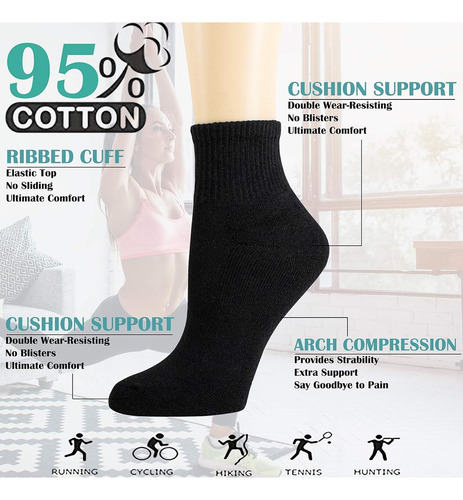 6 Pares Calceta Casual O Deportiva Blanca De Algodón Negro Liso Unitalla