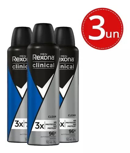 Desodorante Rexona Aerosol Men Clinical Clean 150ml - Kit com 4 Unidades