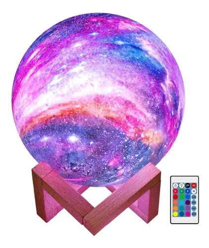 Veladora Luna Galaxia 16 Colores Led 3d Recargable 18 Cm