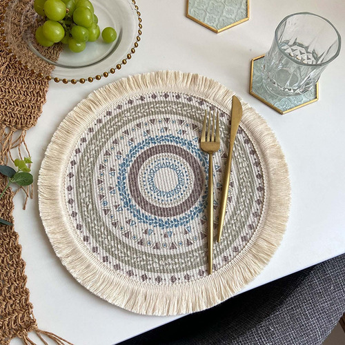 2 Mantel Individual Con Flecos De Mandala Boho Estilo D