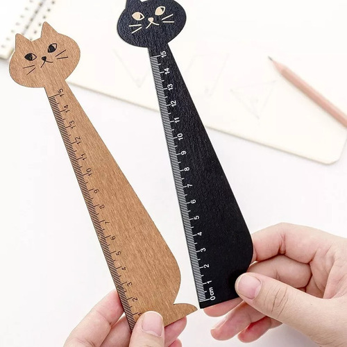 Regla Gato Kawaii Madera 15 Cm Set 2 Piezas Regalo 