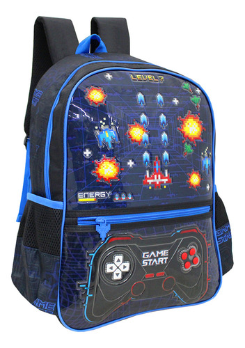 Kit Mochila Vídeo Game Start Costas Com Lancheira Térmica Cor Azul