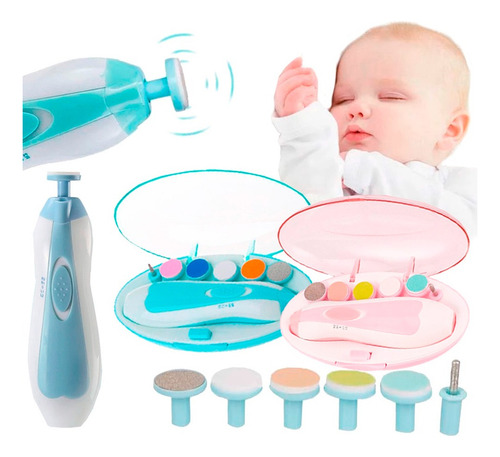 Kit 6 Lixas De Unha Elétrico Para Bebês Com Estojo Zoop Baby Cor Azul