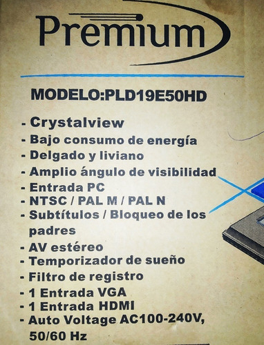 Imagen 6 de 8 de Televisor Monitor D 19 Led Crystalview Premium Pld19e50hd Tv