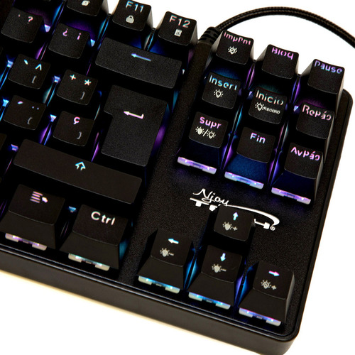 Imagen 4 de 7 de Teclado gamer Njoytech Ghost Knight 3 Tournament Edition QWERTY Outemu Blue español color negro con luz RGB