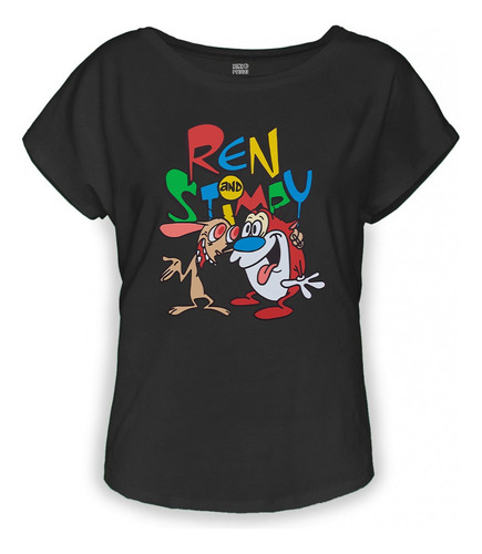 Playera Negra Dama Ren Y Stimpy Nickelodeon 90s 1299