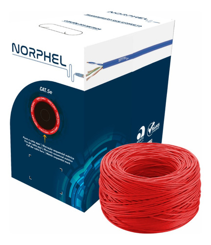 Cabo Rede Norphel Copperlan Cat5e 305m Vermelho 100% Cobre