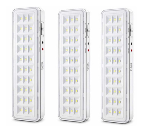 3 Luminárias De Emergência 30 Leds Elgin Bivolt 2w