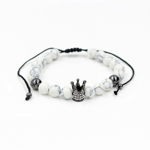 Pulsera Piedra Howlita De Corona Negra Hombre Mujer