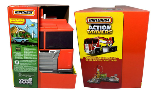 Conjunto Brinquedo Veículo Grande Caminhão Guindaste Terrestre Menino Matchbox - Aberto Se Transforma Em Estação De Escavação - Produzido Em Bioplástico Sustentável - Mattel Brinquedos