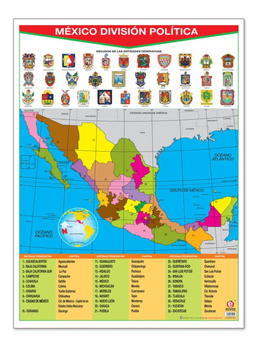 Poster Mexico D.p. Con Escudos Estatales Educatodo