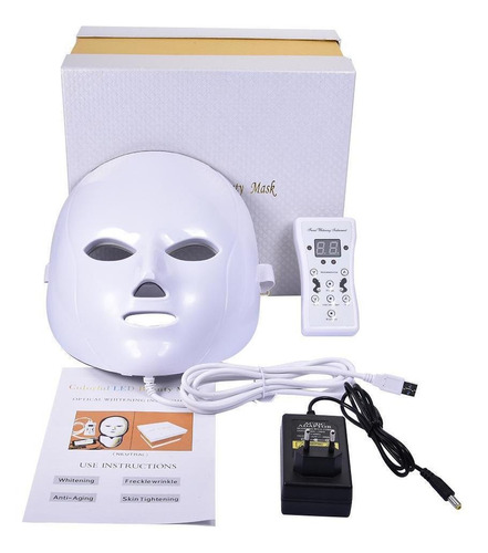 Máscara Facial Led 7 Cores Fototerapia Tratamento Pele Acne