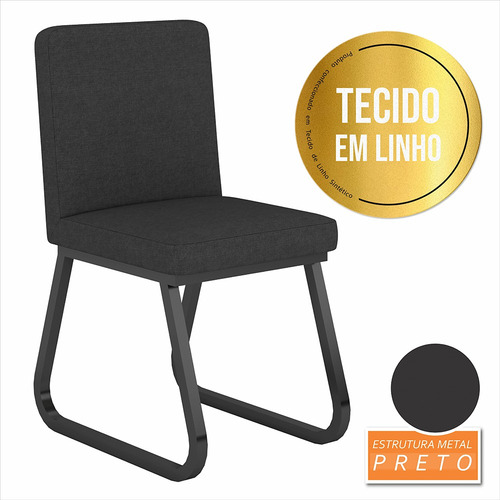 Mesa Com 6 Cadeiras Industrial 1,8 Aspen Pr/pr/graf - Ma Cor Preto Fosco/preto/linho Grafit