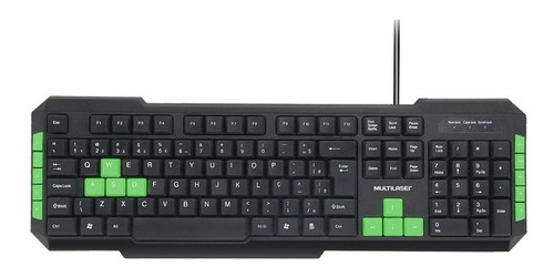 Teclado Gamer Com Hotkeys Preto/verde Multilaser - Tc201 Cor de teclado Preto Idioma Português Brasil