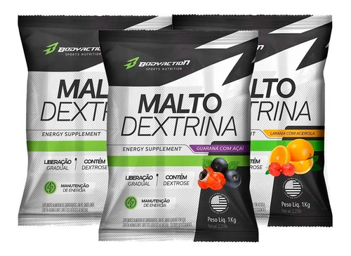 Kit 3x Maltodextrina - 1kg Cada - Body Action