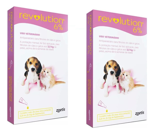 Kit 2 Revolution Antipulgas 1 Pipeta Cão/gato 15mg Até 2,5kg