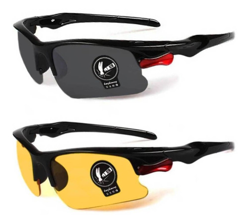Kit 2 Oculos De Sol E Noite Bike Dirigir Esporte Volei Pesca Cor Preto + Amarelo Cor Da Armação Preto Cor Da Lente Cinza-escuro Desenho Ocean