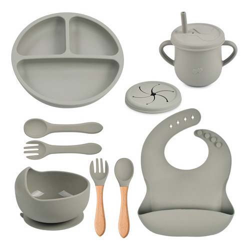 Set Alimentación Bebe Silicona Succión 8 Piezas Bpa Free