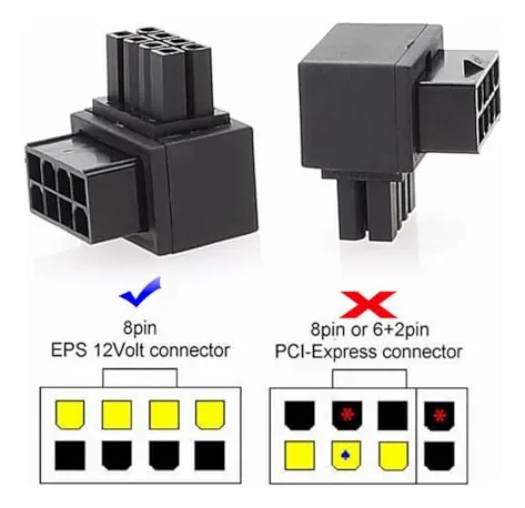 Pack De Adaptadores 90 Atx 8p Eps Para Cpu - 2 Piezas