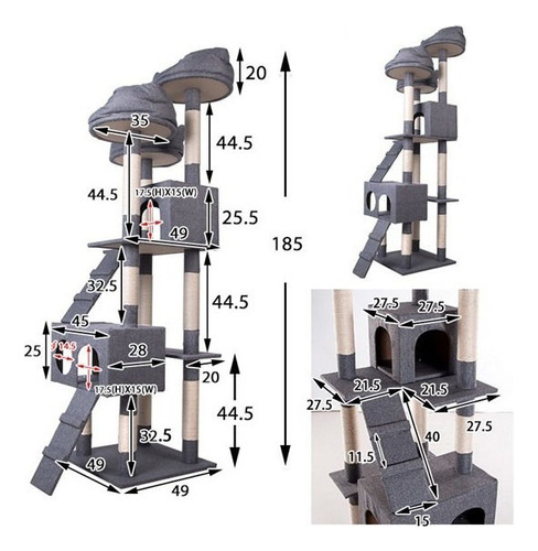 Rascador Para Gatos Gris 60x50x185cm Mas Envio