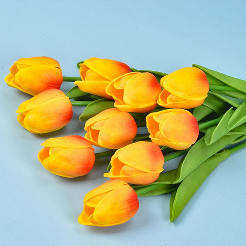Imagen 4 de 4 de Ramo 10 Flores Artificiales Tulipanes 35cm Color Naranja
